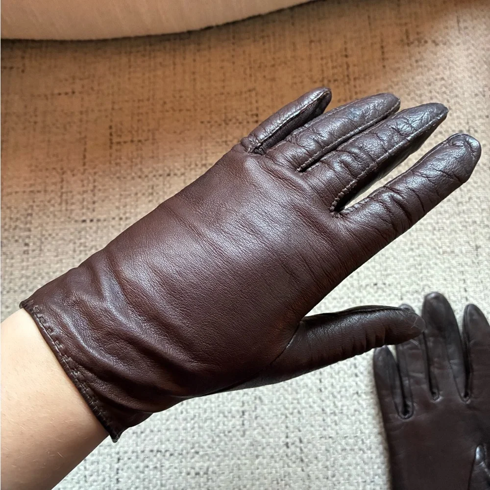 VTG Nordstrom Dark Brown Leather Gloves